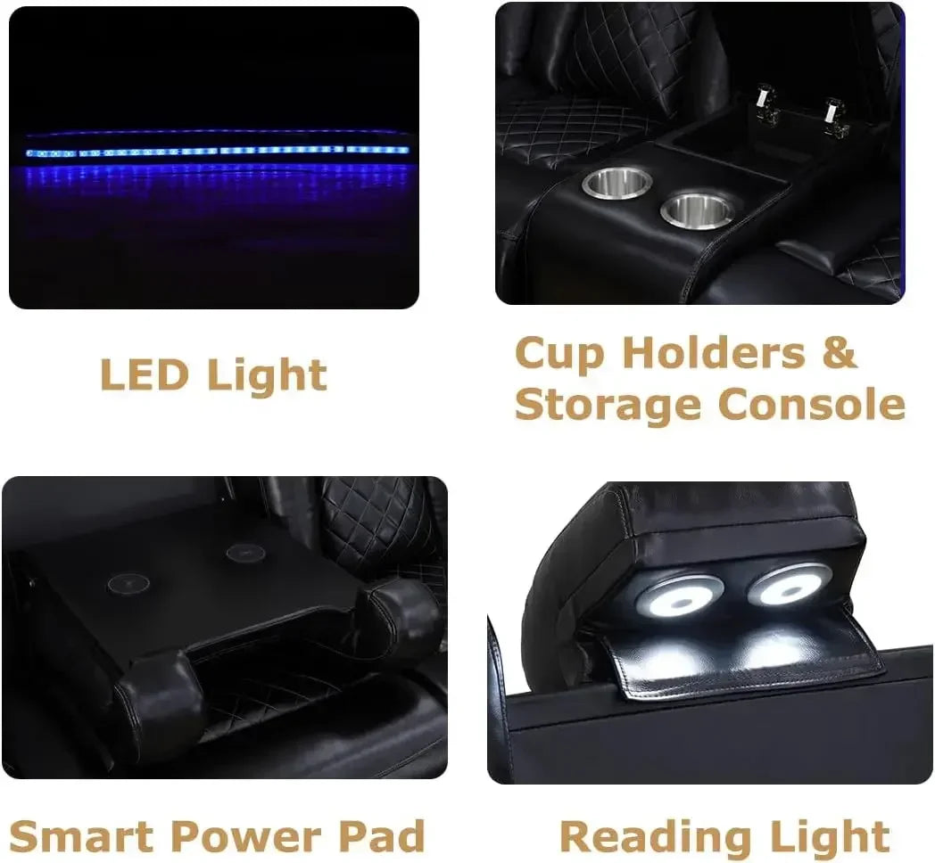 Power Recliner Sofa Set 3 Piece Sectional With LED Lighting
