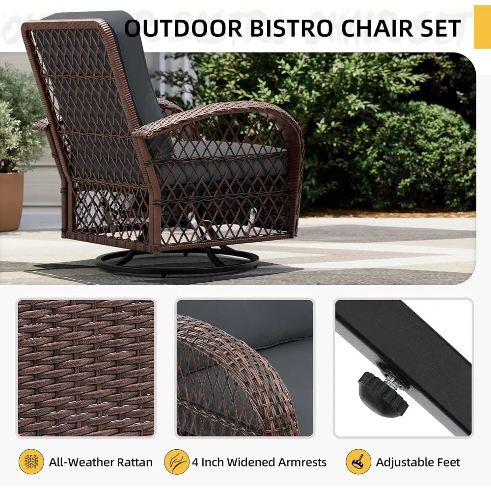 FEICHENG Outdoor Swivel Rocking Chair Set Of 3 Wicker Patio