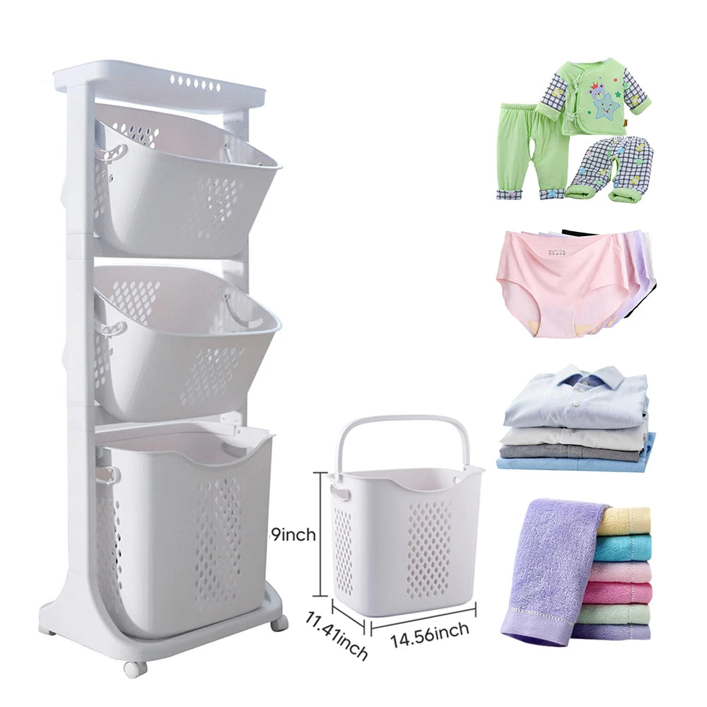 Guangdong 3 Tier Rolling Laundry Hamper Cart With Removable Baskets