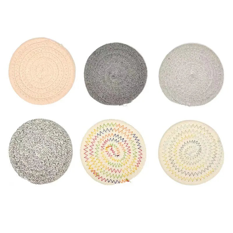 HeMu Round Woven Cotton Dining Table Mat Thermal Insulation Mat Household Anti Scalding Tea Cup Mat Circular Dish Mat