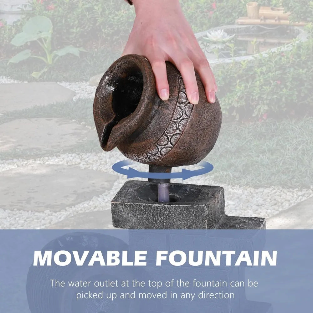 Grepatio Outdoor Water Fountain Garden Waterfalls with LED Lights