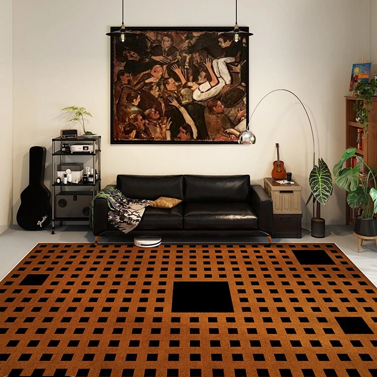 Modern Simple Carpets for Living Room Fluffy Soft  Bedroom Decor Plaid Carpet American Retro Lounge Rug Thickened Washable Mat