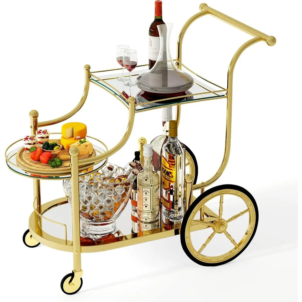 DAFIFY Bar Cart Rolling Serving Cart With Mirrored Shelves