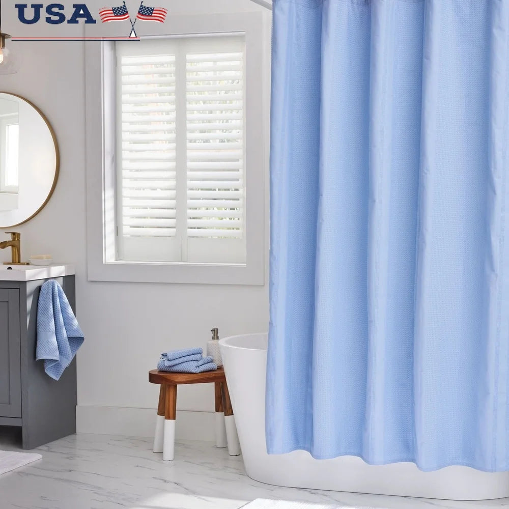 Stylish Cotton Waffle Stripe Shower Curtain 72x72 Durable Reinforced Buttonholes Machine Washable Bathroom Decor Elegant Texture
