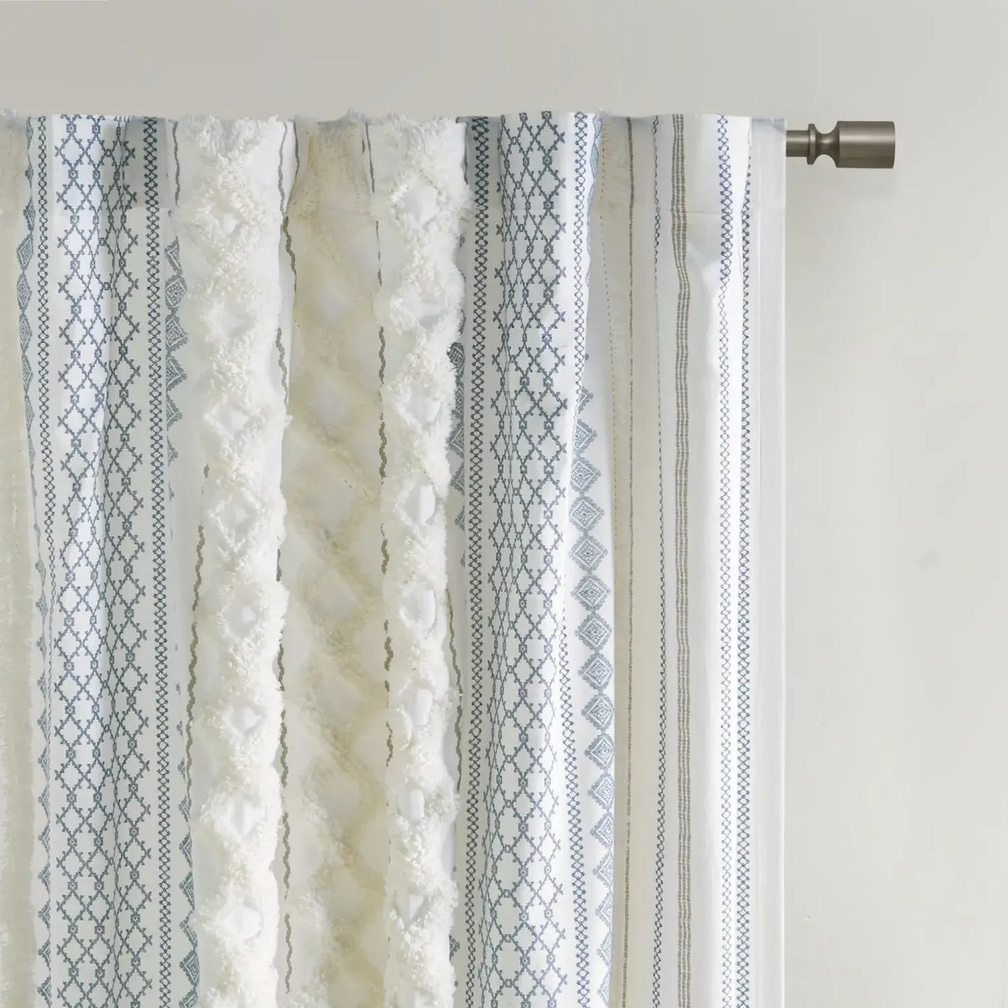 Cotton Printed Curtain Panel With Chenille Stripe Lining