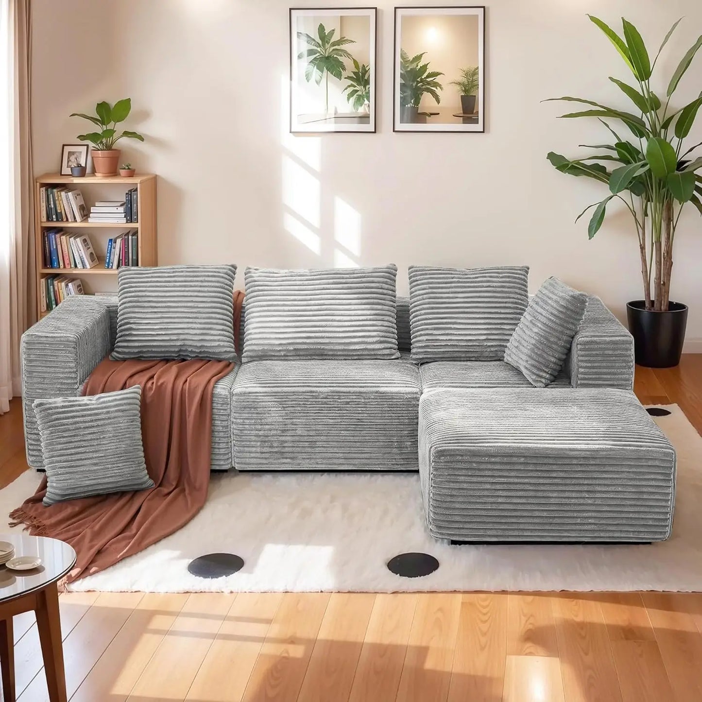 106" Black Cloud Sofa with L-Shaped Chaise Longue, Modern Modular couches with Deep Seats, Fluffy couches for Living Room