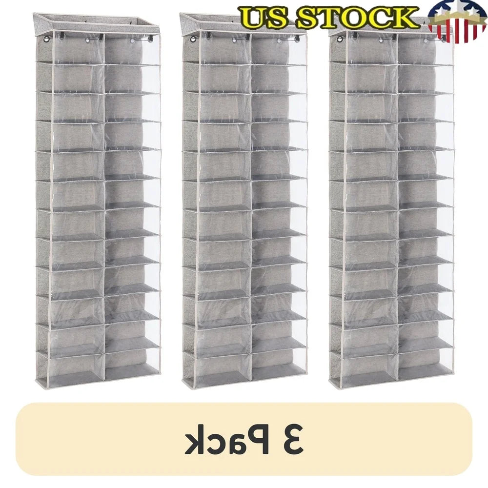 24-Shelf Over Door Closet Shoe Organizer Durable Polyester Hanging Storage Shoes Accessories Easy Identification Perfect Bedroom