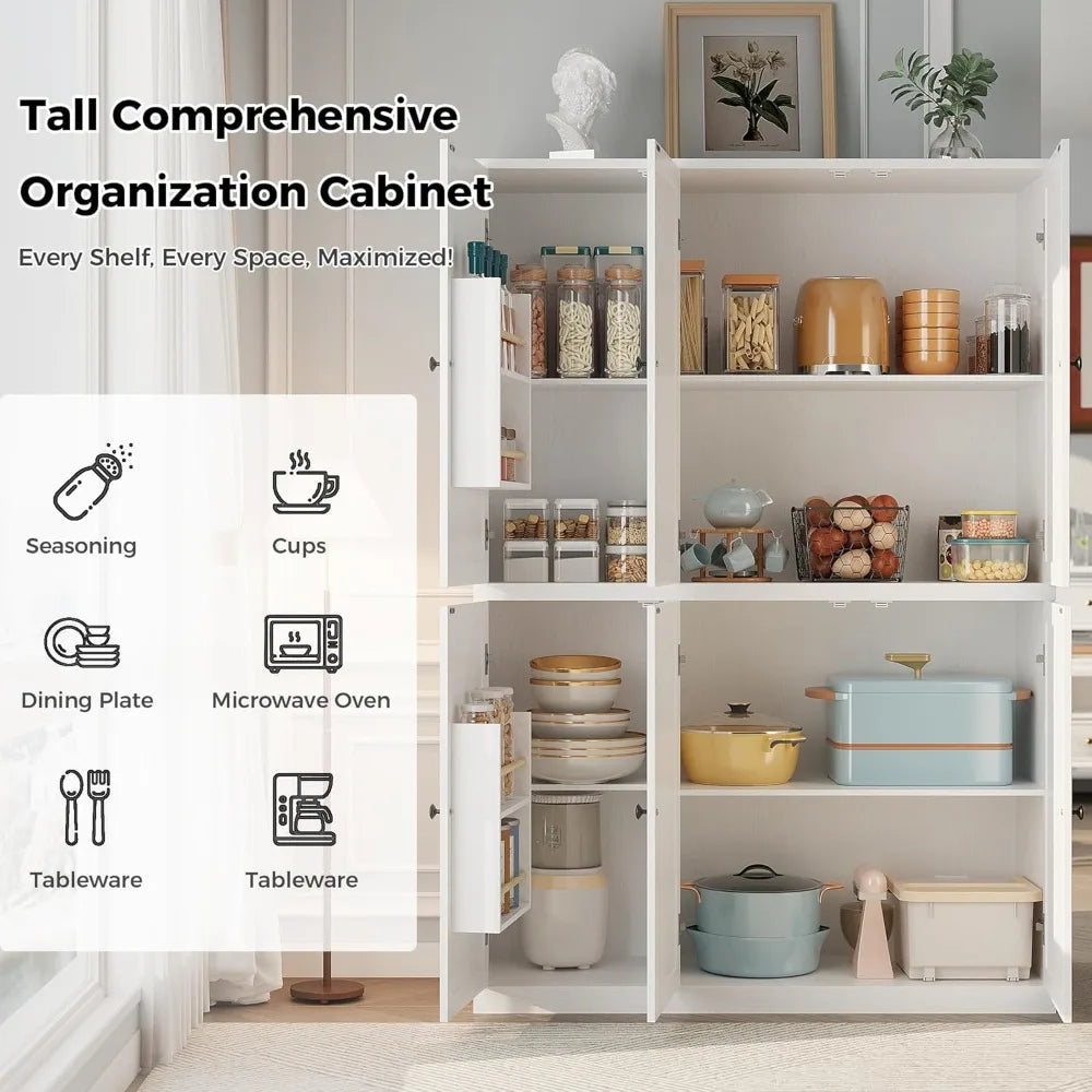 Charge Pantry Storage Cabinet With 6 Doors And 8 Shelves