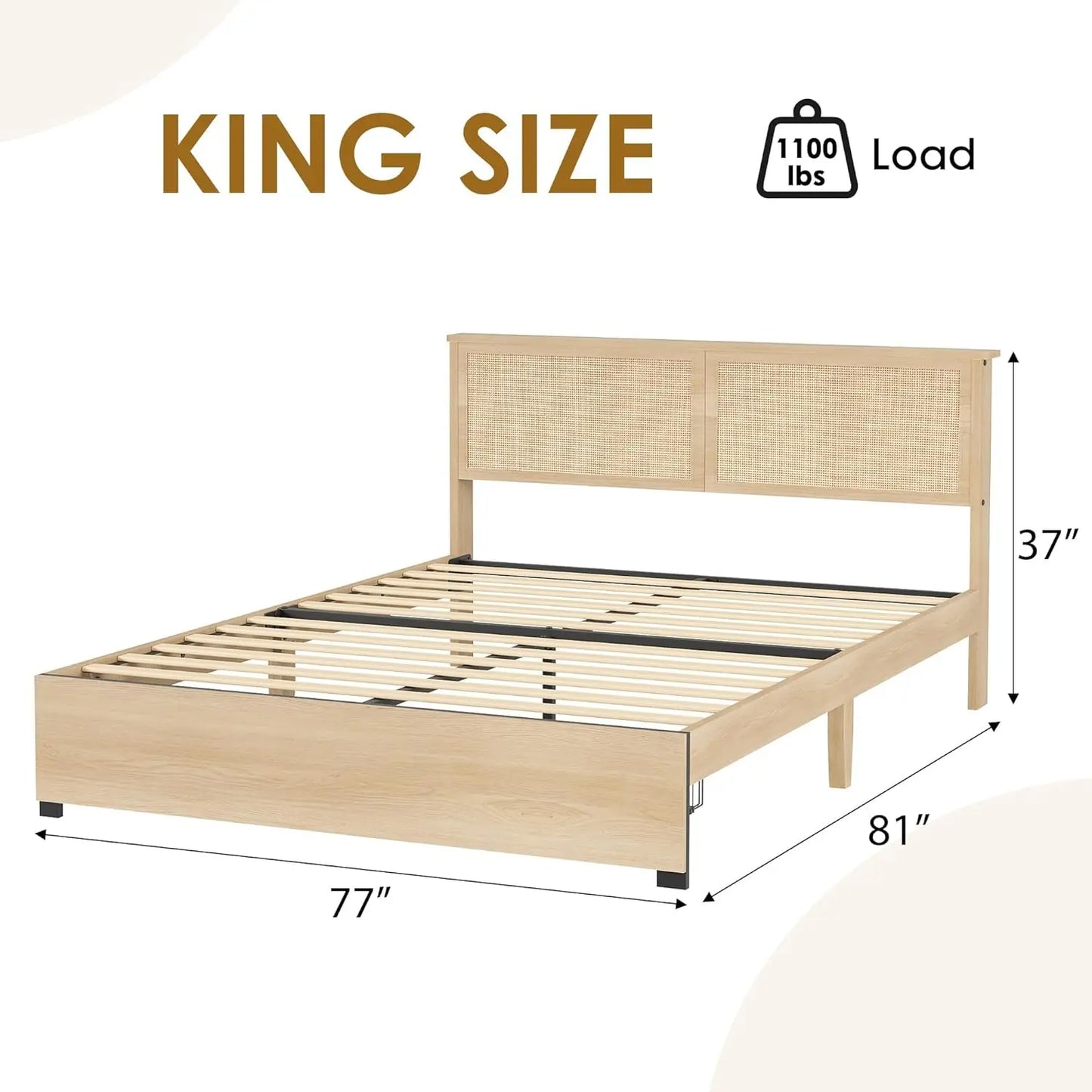 HobbyLane Rattan Bed Frame With Headboard And Storage Drawer