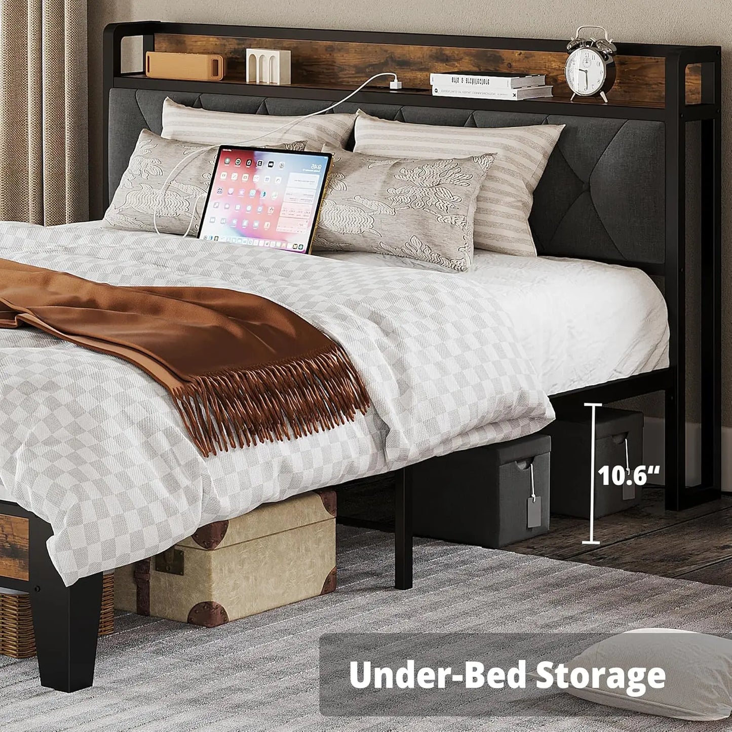 NONECN Bed Frames With Storage Headboard And Outlets