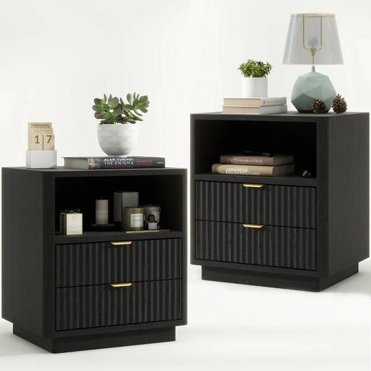 Chengwei Fluted Nightstands Set of 2 With Drawers and Shelves