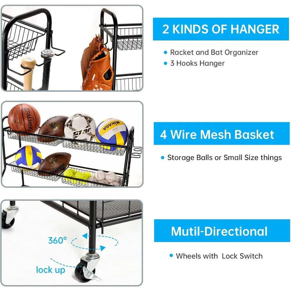 Hign Concerned Garage Sports Equipment Organizer On Wheels