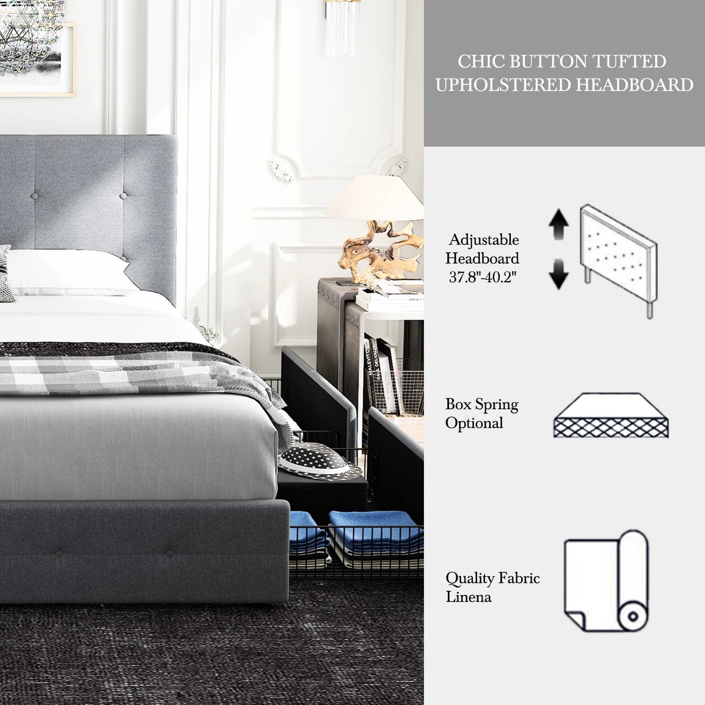 HOOMICH Platform Storage Bed Frame 4 Drawers Adjustable Headboard