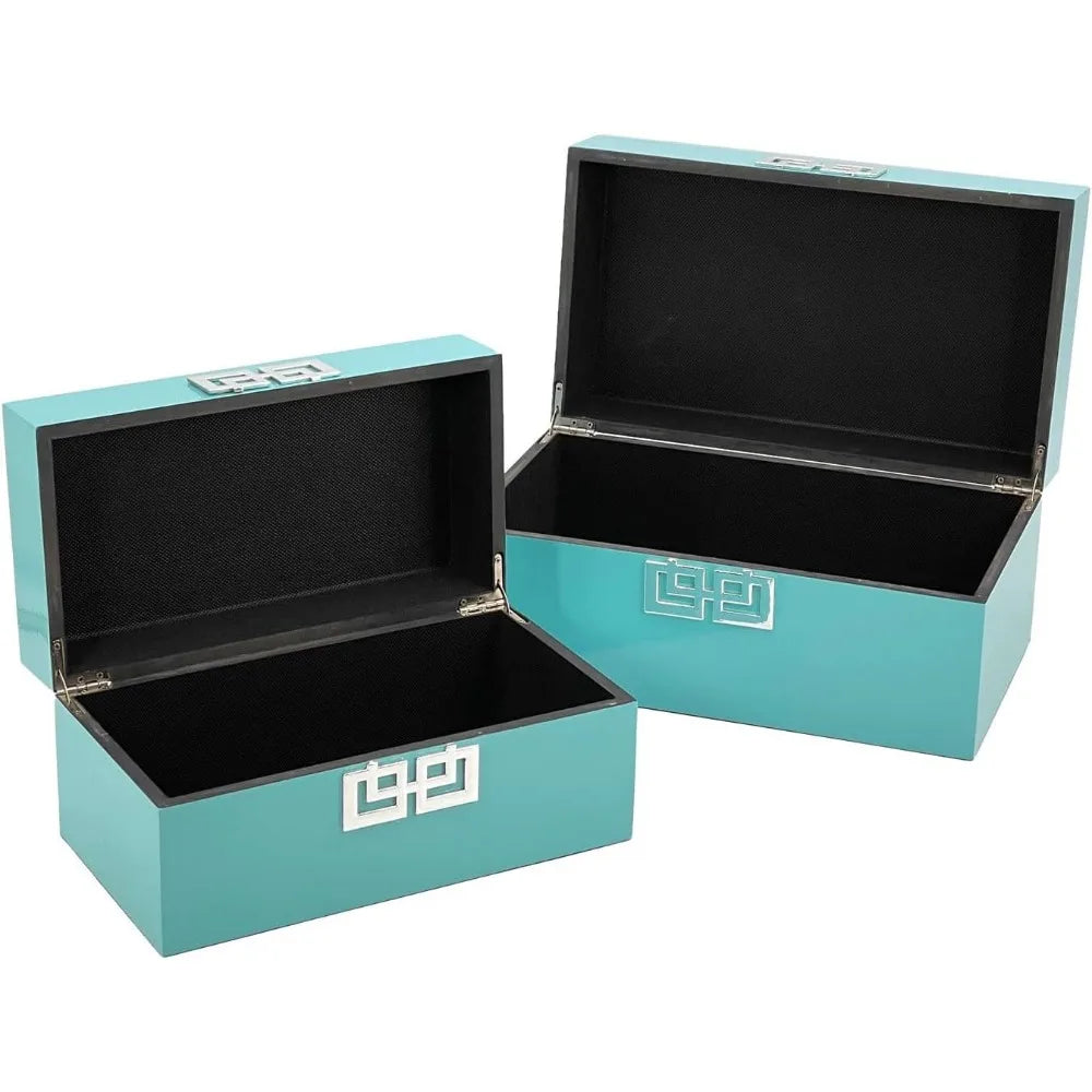 Classic Geometric Wood Storage Boxes With Hinged Lid