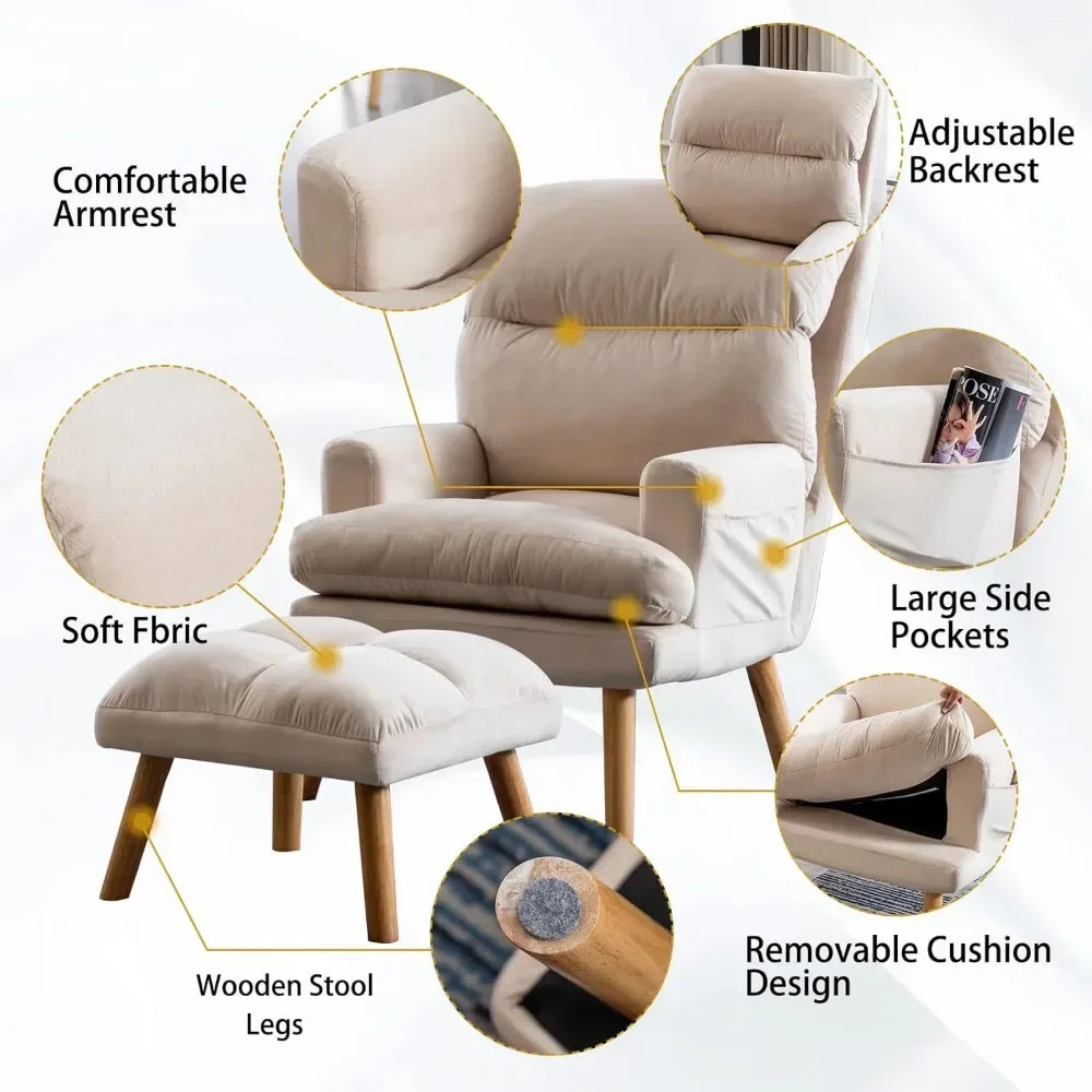Best Accent Chair with Ottoman – Adjustable Backrest & Side Pockets