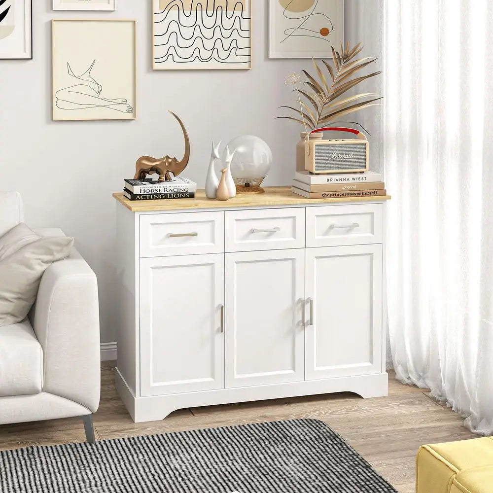 Sideboard Buffet Cabinet With 3 Storage Drawers And Adjustable Shelf For Living Room