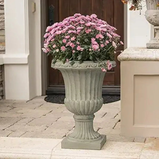 26" Large Urn Planters for Outdoor Plants - Versatile Indoor/Outdoor Garden Planter Urns Flower Pots with Antique Green Magnesiu