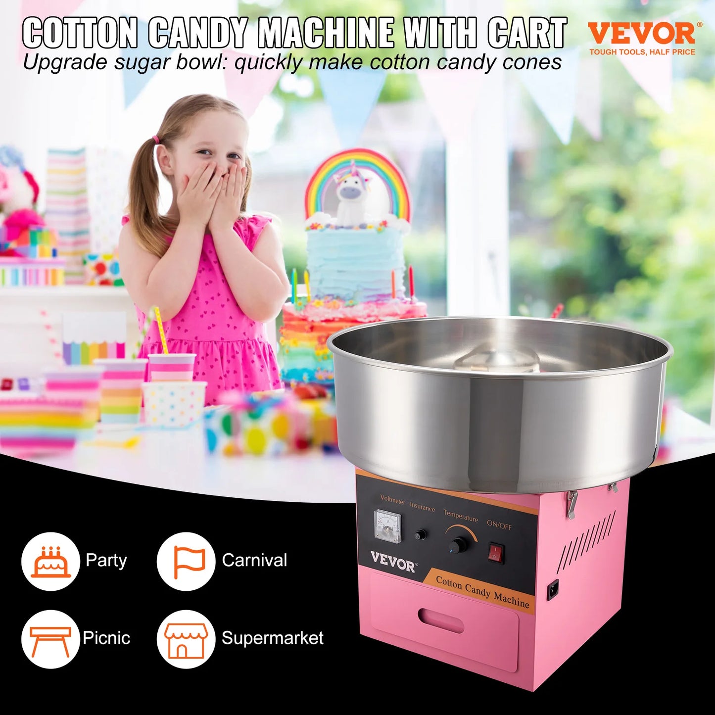 Succebuy Electric Cotton Candy Machine With Stainless Steel Bowl
