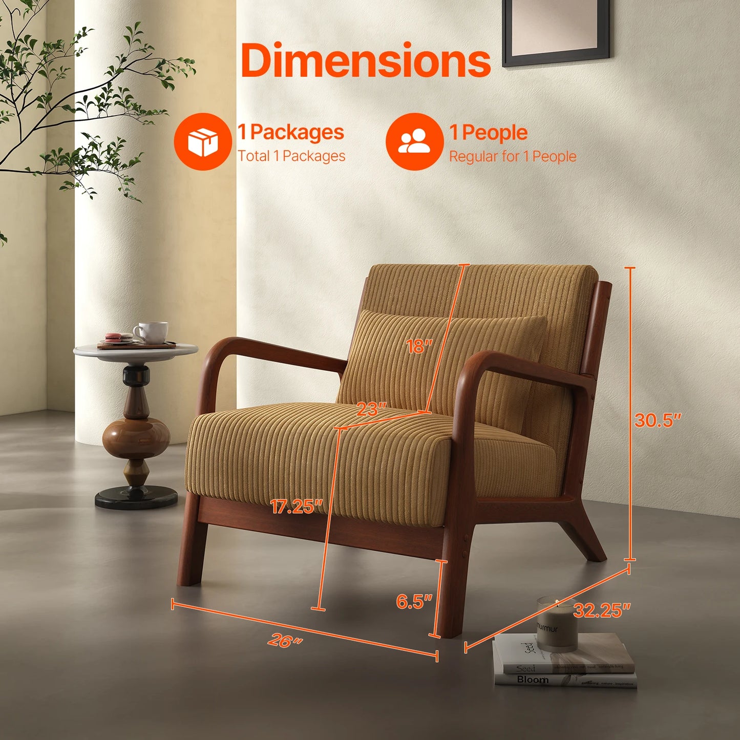 QWICover Mid Century Modern Accent Chair Fabric Armchair