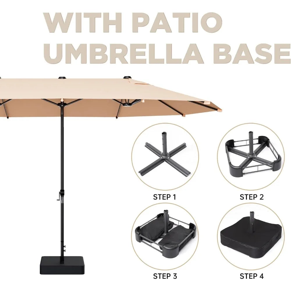 Rectangular Patio Umbrella With Crank Handle And Double Canopy