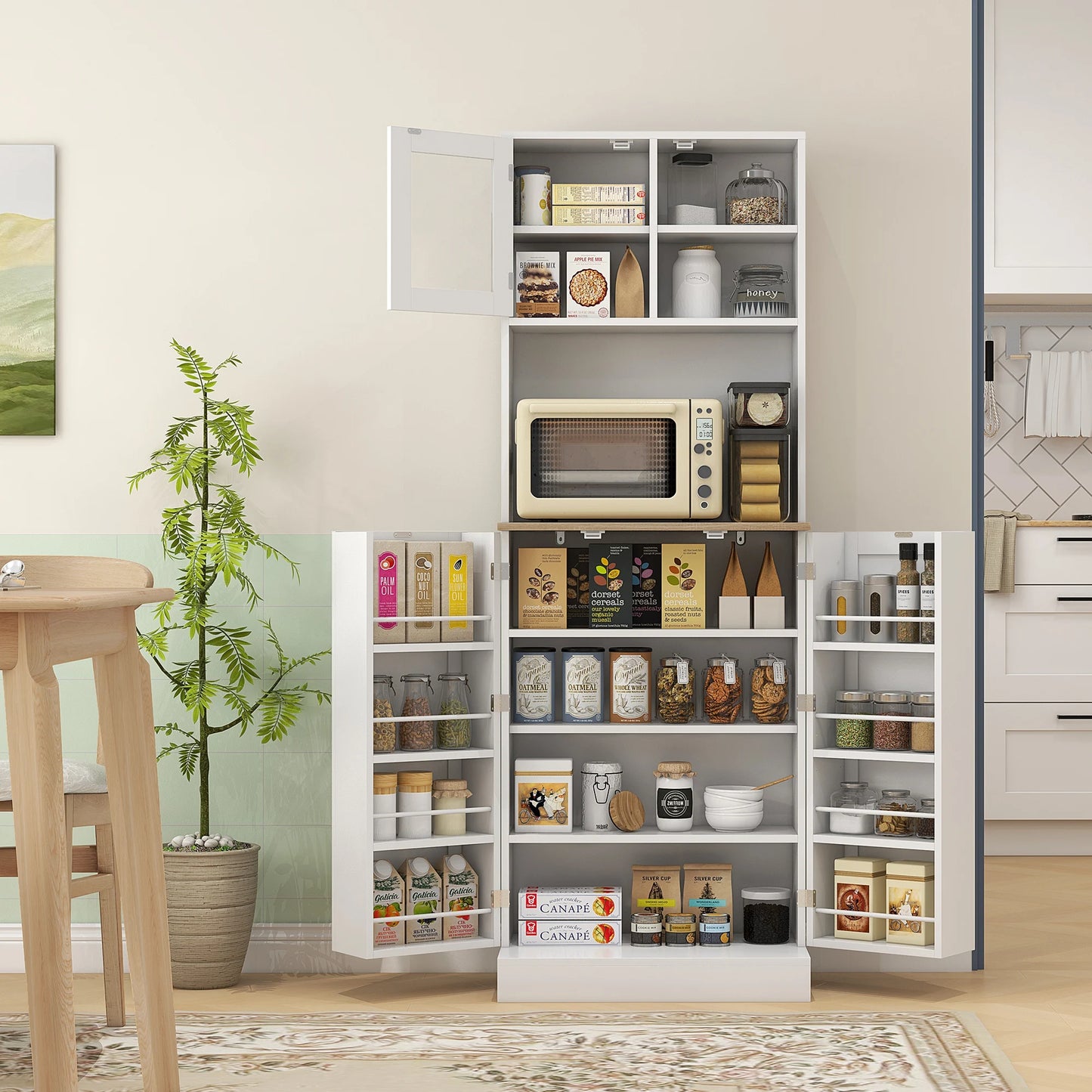 HOMCOM Kitchen Pantry Cabinet With Microwave Stand