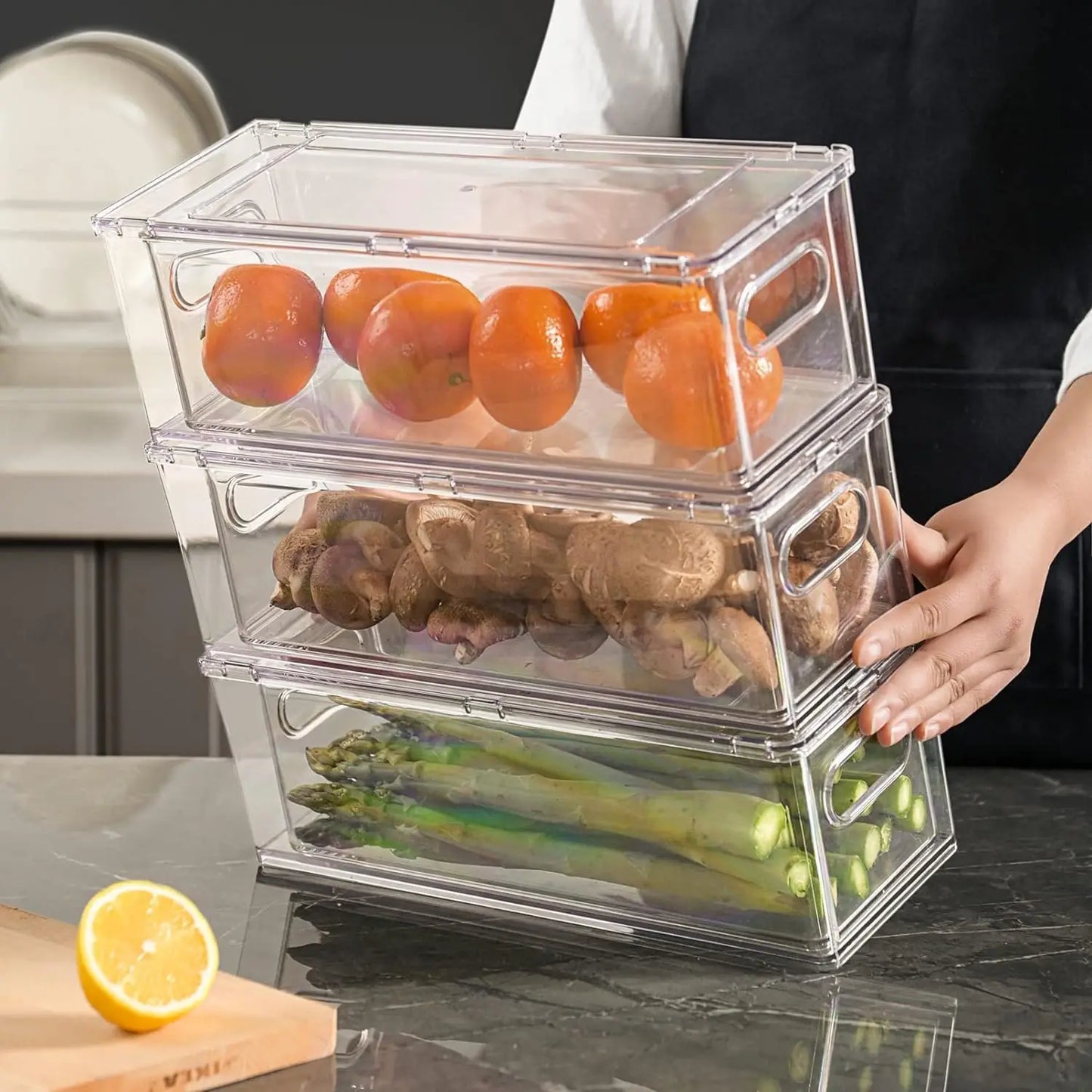 XMSJ Clear Fridge Organizer 7 Pack Drawer Bins Stackable