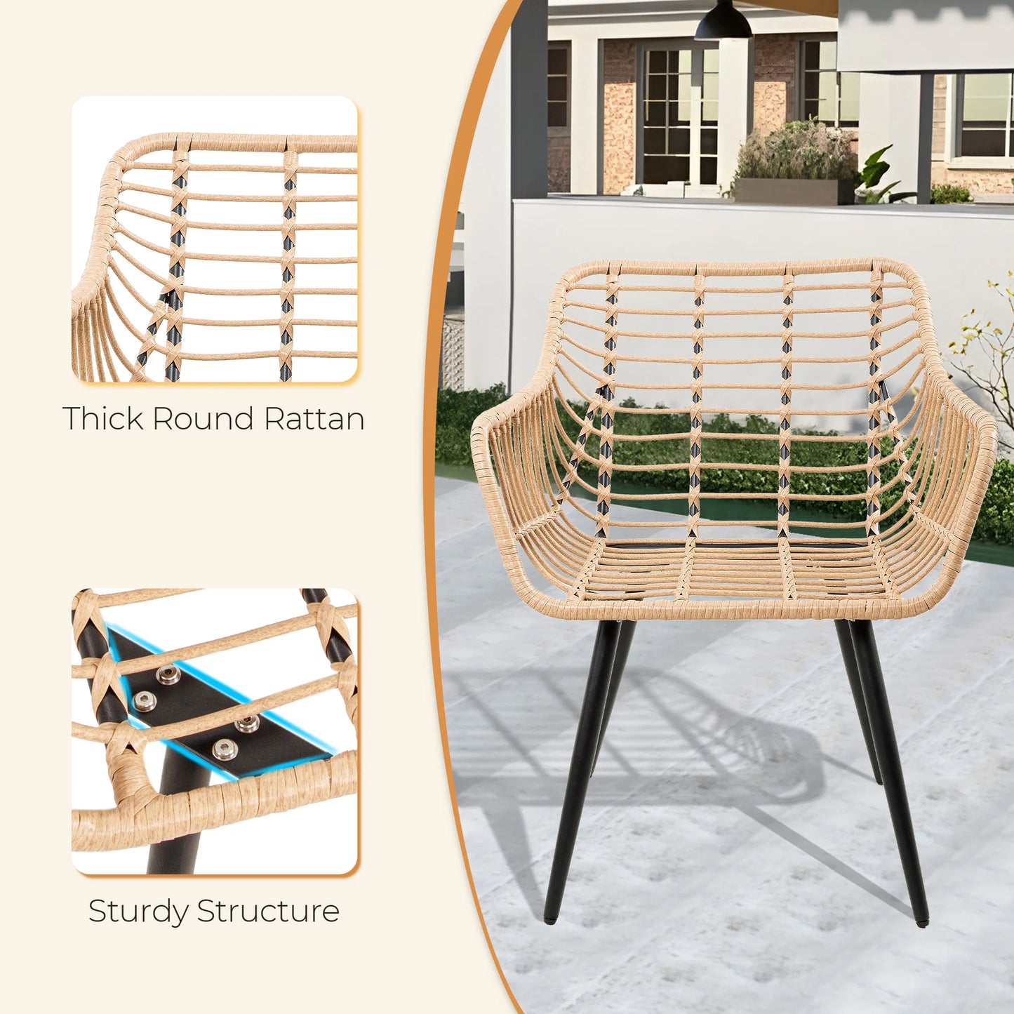 PORWEY 5 Piece Patio Bistro Set Outdoor Wicker Chairs All Weather PE Rattan With Ottoman And Coffee Table