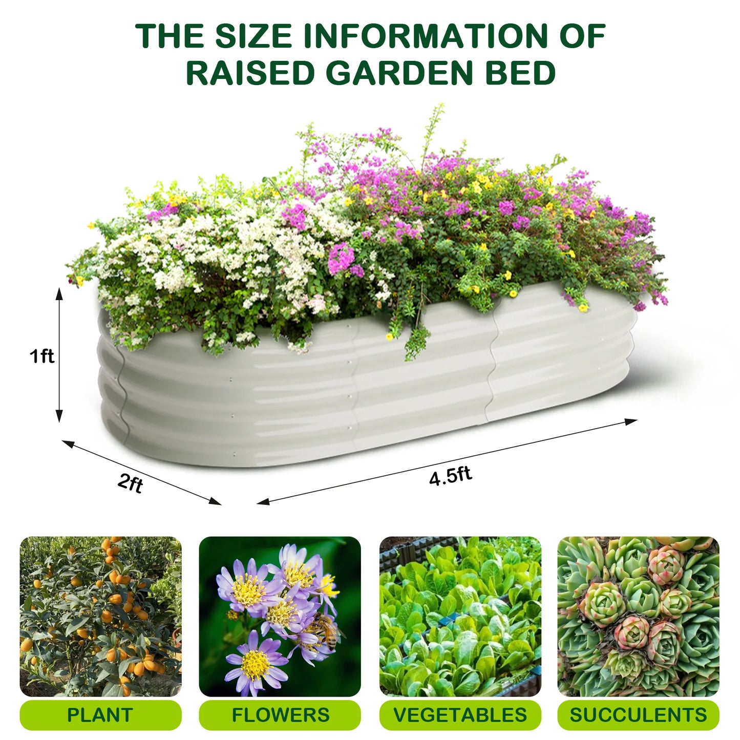 HiMISSH Oval Galvanized Raised Garden Bed For Outdoors