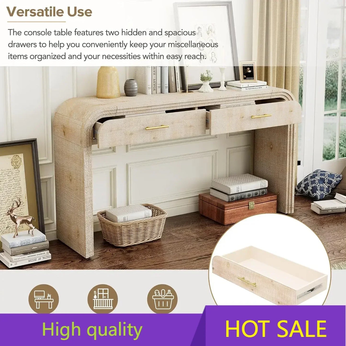 XMSJ Retro Console Hall Table With Two Drawers For Entryway