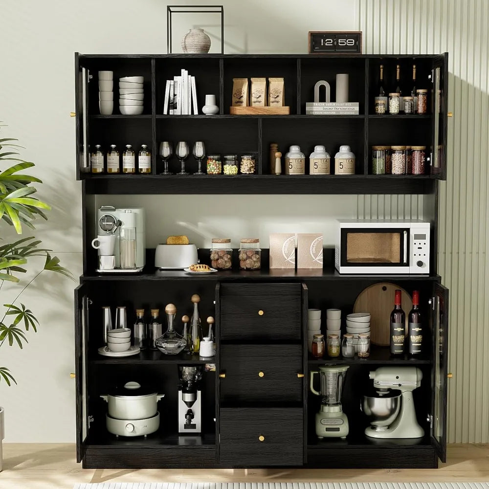 Guangbai Kitchen Hutch Cabinet With Glass Doors and Drawers