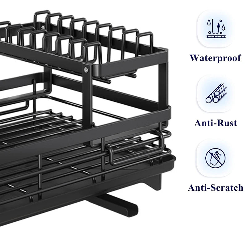 Rustproof Dish Drying Rack With Drainboard Adjustable Spout
