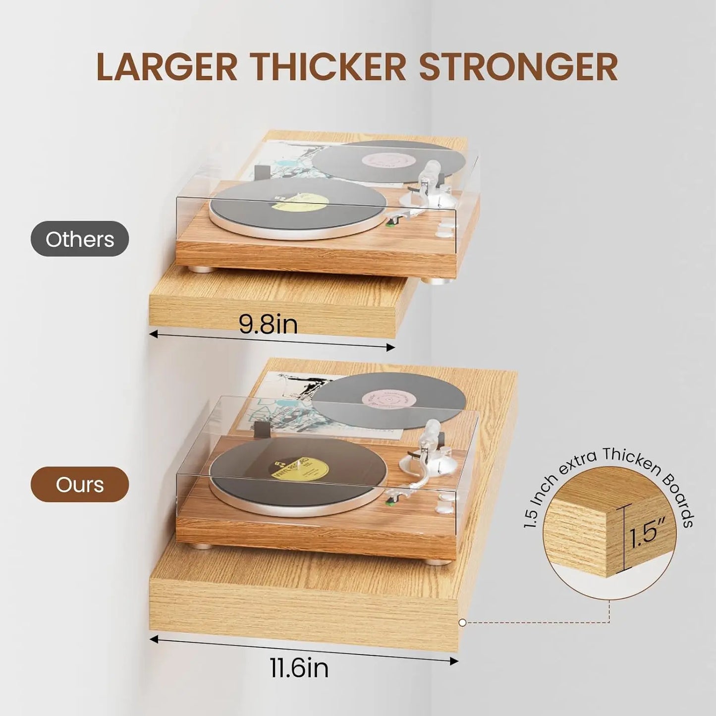 Oak Wood Floating Wall Shelves Set of 2