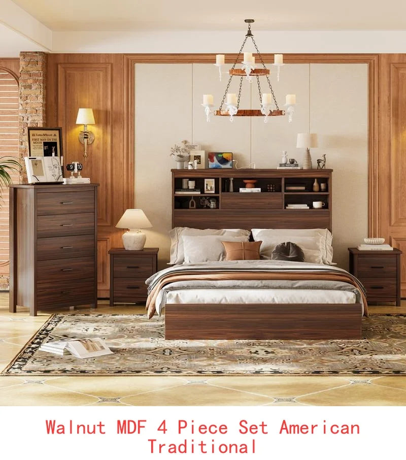 General Use 4 Piece Bedroom Set With Storage Bed Frame And Nightstands