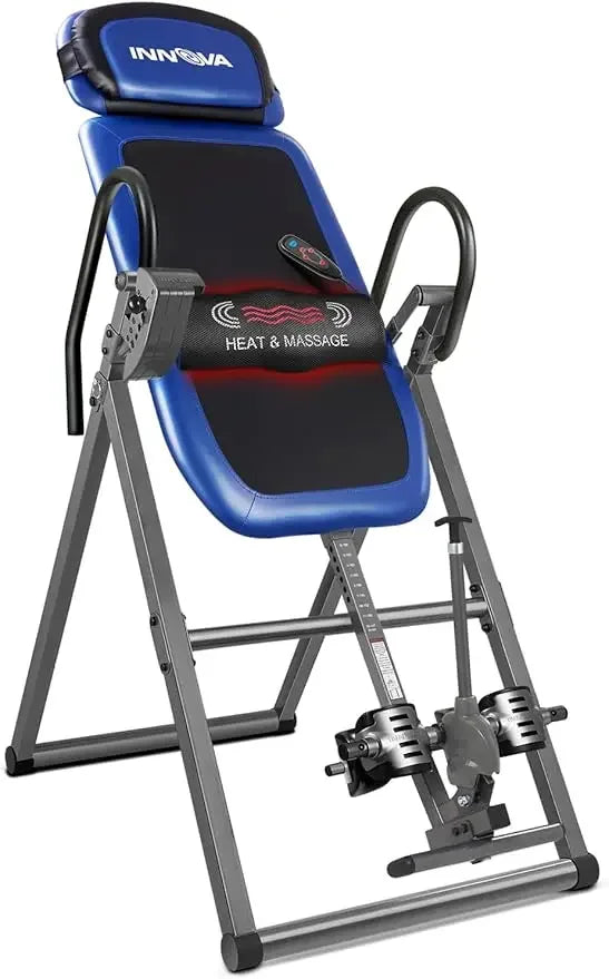 Customizable-INNOVA HEALTH AND FITNESS ITM4800 Advanced Heat And Massage Inversion Table,Black/ Blue / Gray