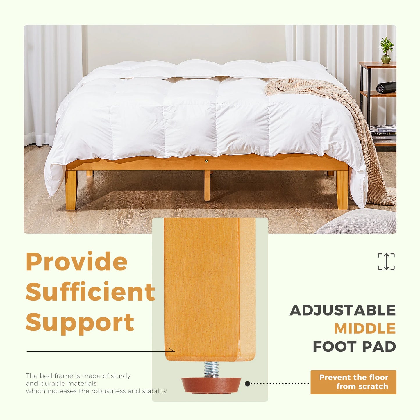 JHK Solid Wood Bed Frame With Slats And Easy Assembly