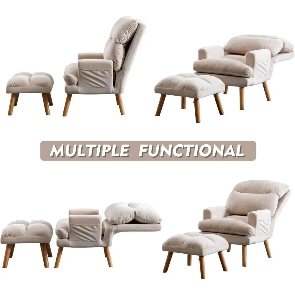 Best Accent Chair with Ottoman – Adjustable Backrest & Side Pockets