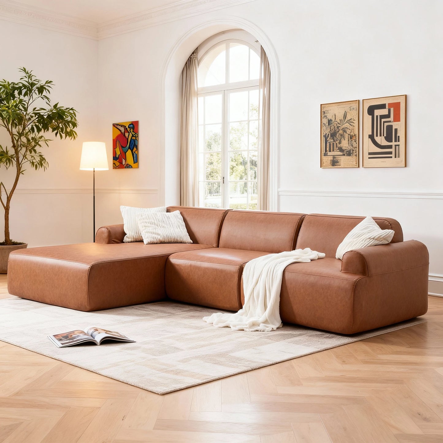 L Shaped Modular Leather Sofa For Large Family Spaces