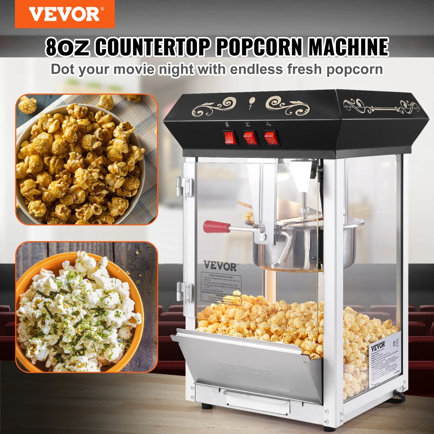 SucceBuy Popcorn Popper Maker With Tempered Glass Makes 48 Cups