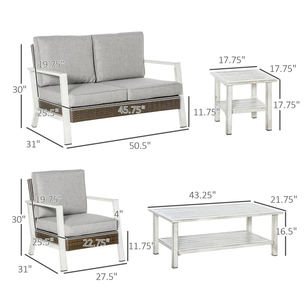 Outdoor Wicker Patio Furniture Set With Table And Cushioned Seats