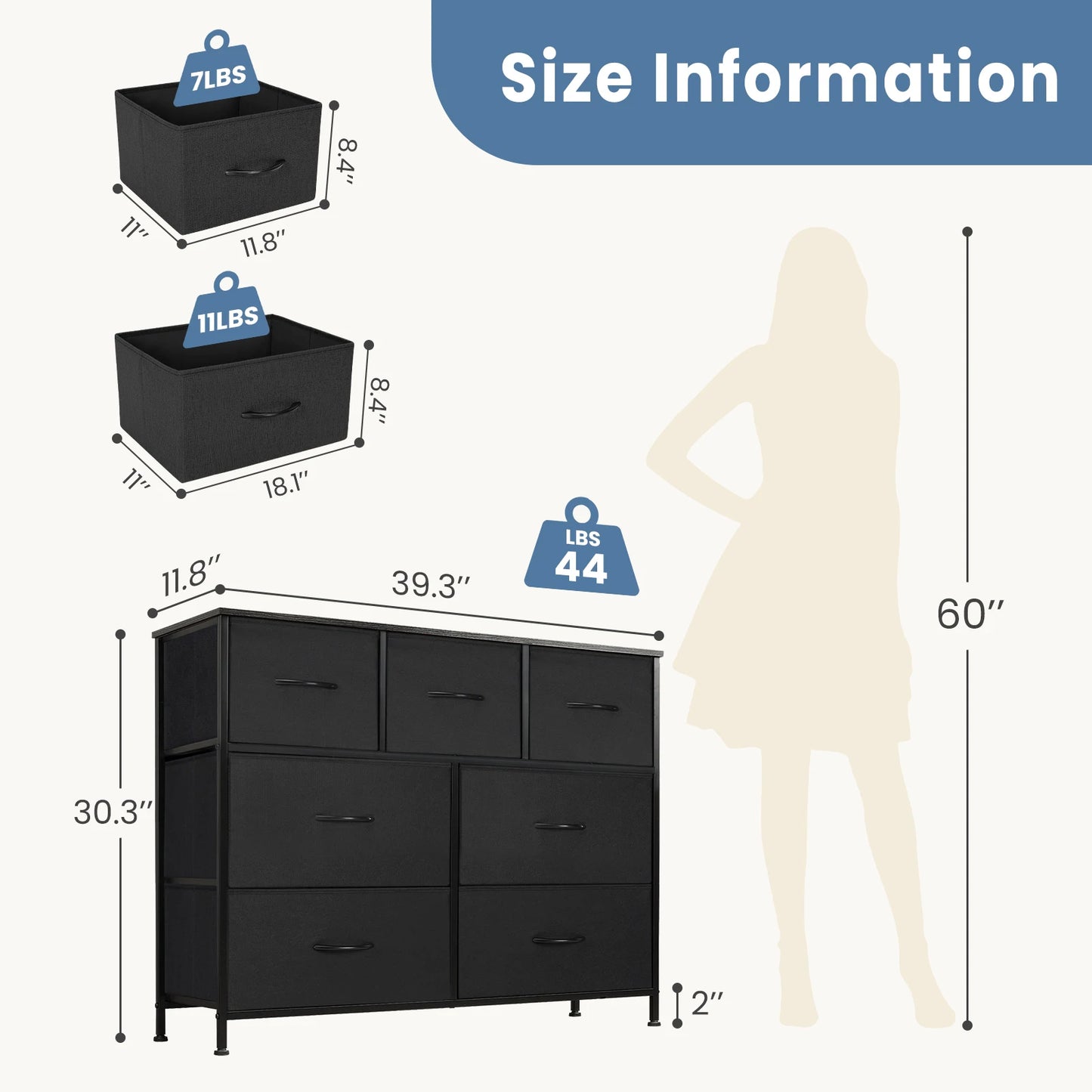 JHK Dresser With 7 Fabric Drawers Organizer Storage Closet