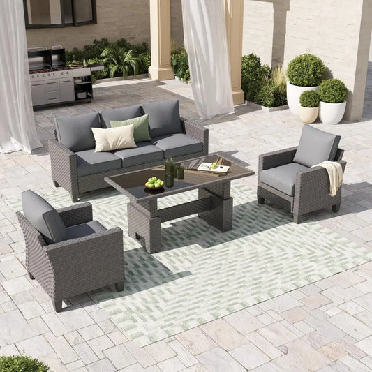 Outdoor Patio Wicker Conversation Set Lift Coffee Table
