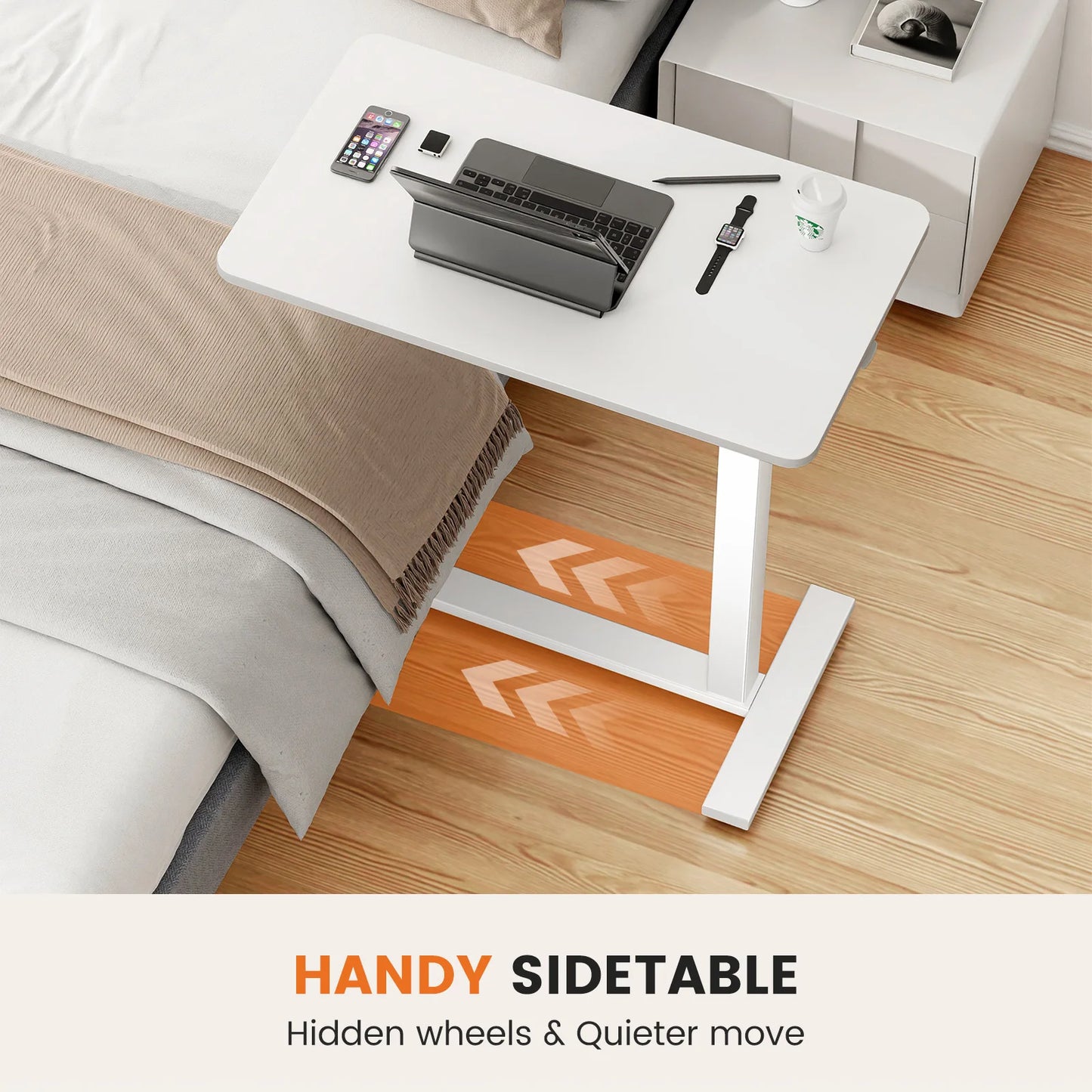 JHK Overbed Bedside Sofa Table With Hidden Wheels Adjustable Height