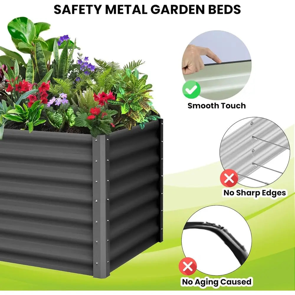 Ticify Galvanized Raised Garden Bed Outdoor Planter for Yard Gardens