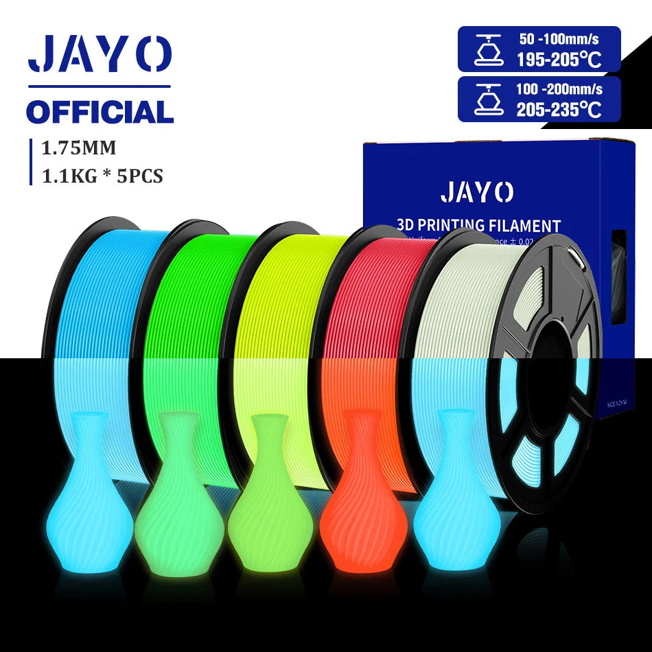 JAYO PLA Filament 1.75mm Glow in the Dark PETG 3D Printer Filament 1.1KG Neatly Wound Luminous 3D Printing Material For FDM