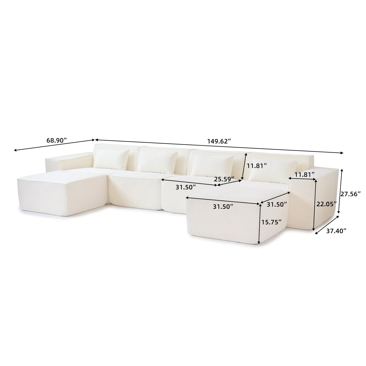 Sdorens Modular Sectional Sofa Couch With 2 Ottomans