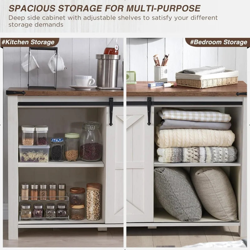 T4TREAM Farmhouse Sideboard Buffet With Storage Sliding Barn Door 4 Drawers