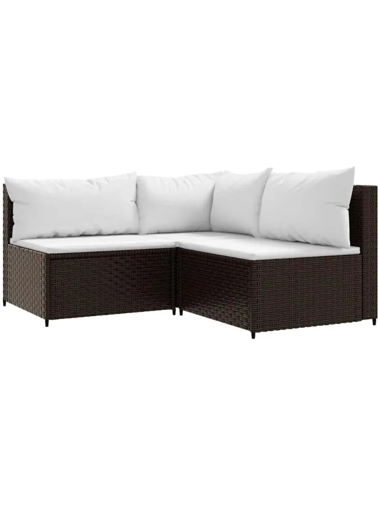 3 Piece Patio Lounge Set with Cushions Brown Poly Rattan Outdoor Sectional Outdoor Furniture for Lawn Deck