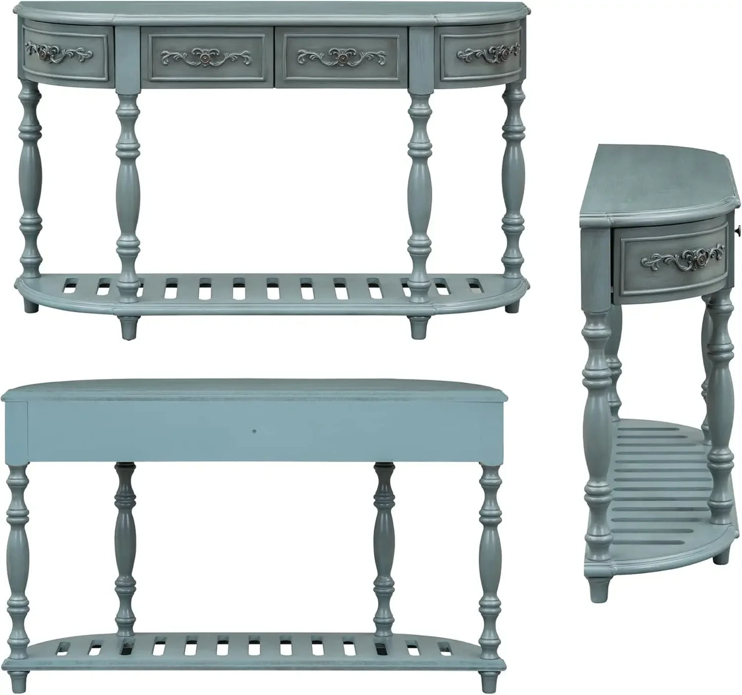 XMSJ Retro Wood Curved Console Table Half Moon Entryway Table