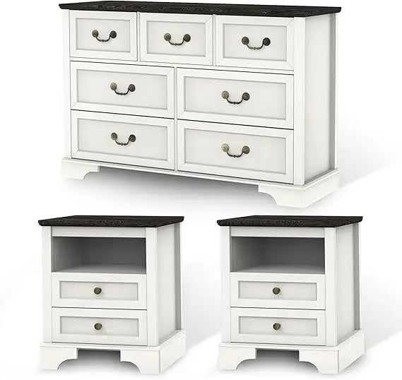 RBXC Farmhouse Bedroom Set Three Piece With Dresser And Nightstands