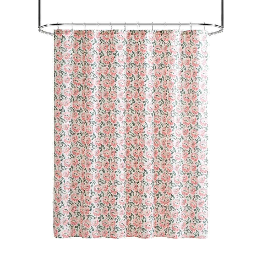 13 Piece Shower Curtain Set with Jacobean Floral Prints and Hooks Machine Washable Polyester 72x72 Ideal Bathroom Decor
